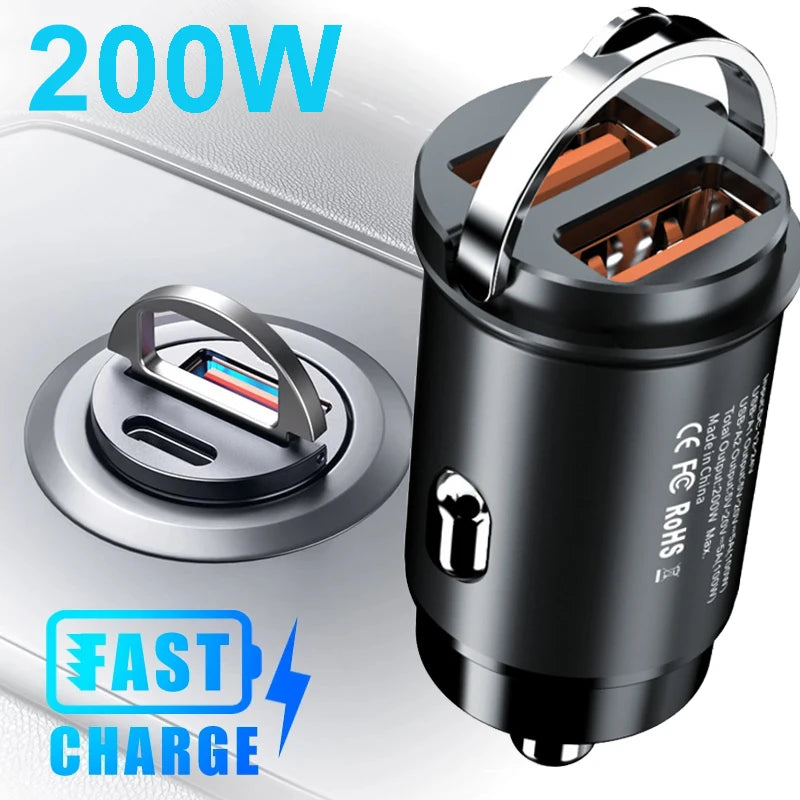 100W/200W QC3.0 PD Mini Car Charger 12-24V Lighter Fast Charging Car USB Type C Charger for Xiaomi Samsung Huawei iPhone Power - Image 3