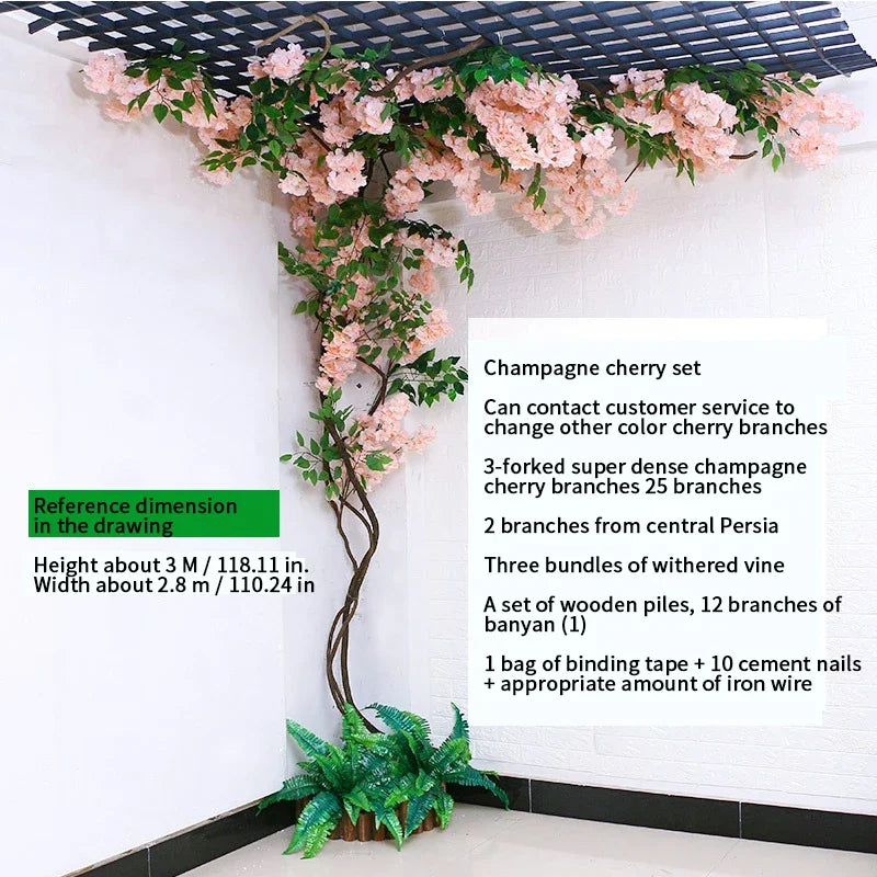 Artificial Cherry Blossom Tree Set Flower Branches and Dead Vine DIY Wedding Party Arch Decoration Home Festival Wall Decoration - Image 26