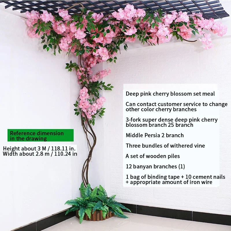Artificial Cherry Blossom Tree Set Flower Branches and Dead Vine DIY Wedding Party Arch Decoration Home Festival Wall Decoration - Image 9