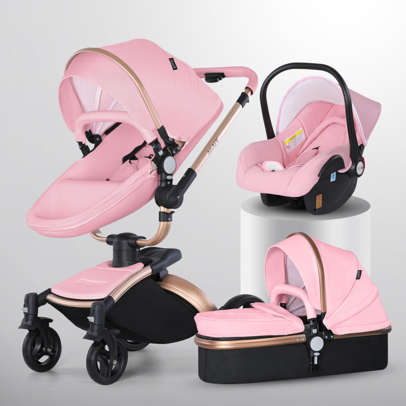 High Landscape Baby Stroller 360-degree Rotation 3-in-1 Basket Foldable - Image 5