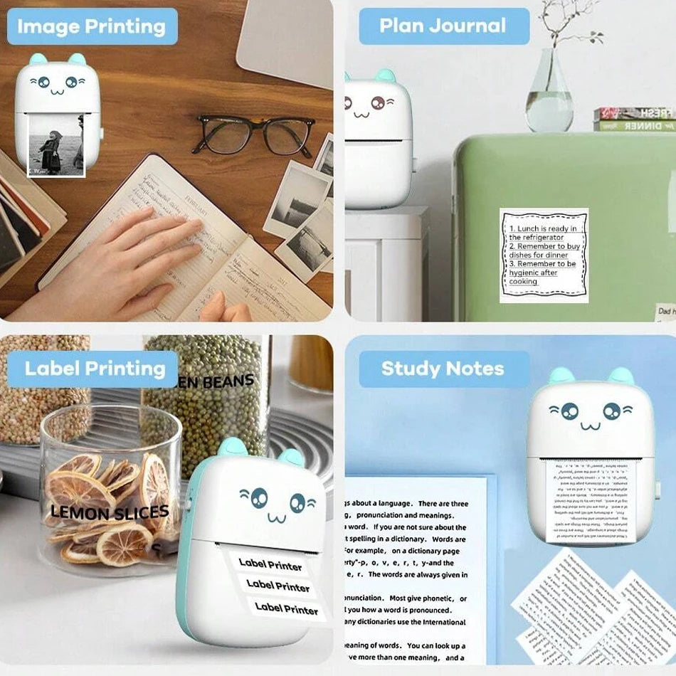 Mini Thermal Printer Wireless BT 200dpi Label Photo Memo Wrong Question Printing Tag Bluetooth Printer USB Cable Portable - Image 4