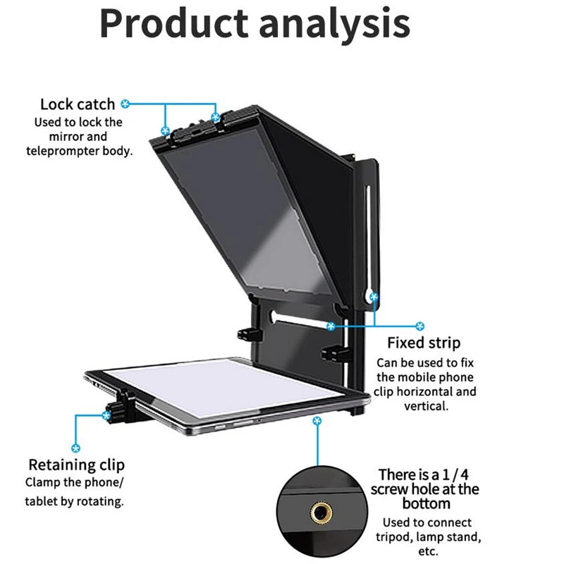 QIYE Q3 Foldable Teleprompter for 12 Tablet Phones iPad Prompting Phones Camera Shooting Tablet Prompter - Image 8