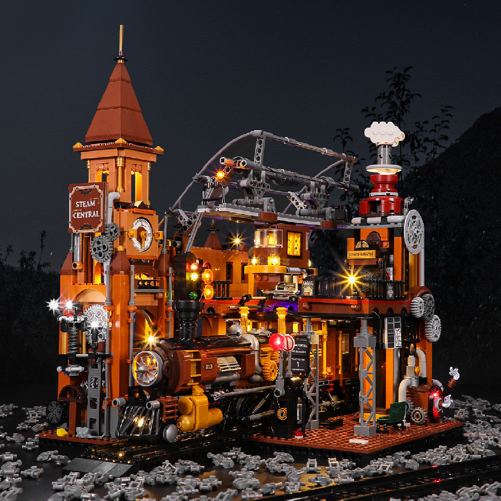 Steampunk Train Station Building Blocks Light Puzzle Model Toys - Image 2